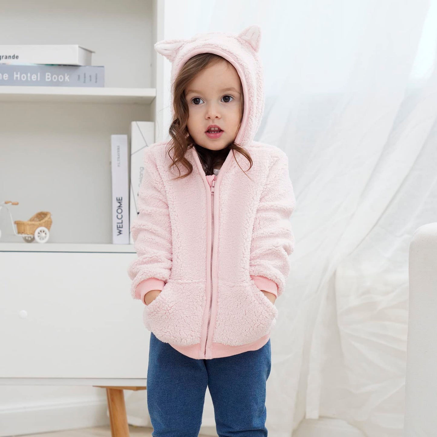 Newborn Infant Baby Boys Girls Cartoon Fleece Hooded Jacket Coat with Ears Warm Todder Kids Outwear Coat Zipper Up 0-6Y