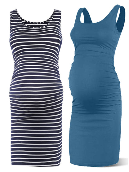 Rnxrbb S-2XL Women Summer Sleeveless Maternity Dress Pregnancy Tank Scoop Neck Mama Clothes Casual Bodycon Clothing