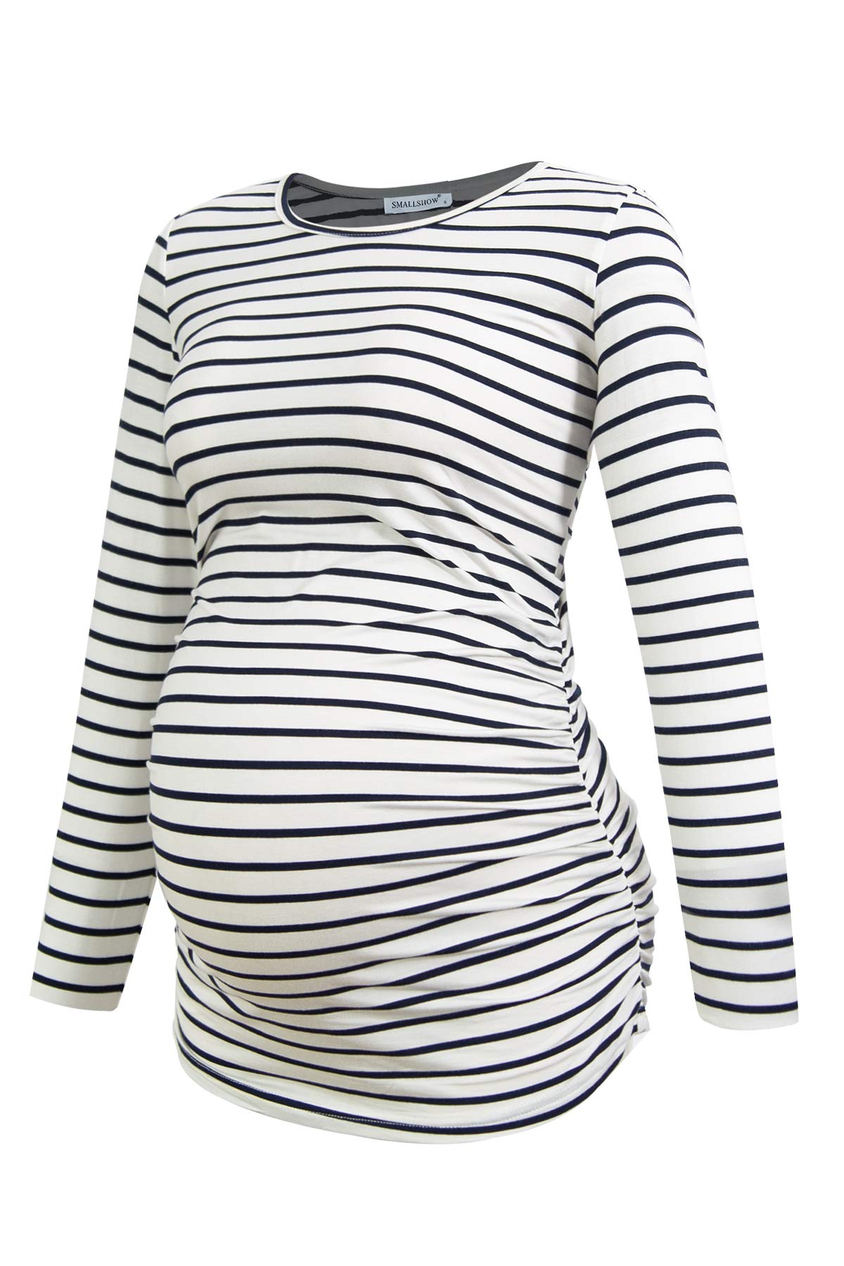 Smallshow Women's 4 Pack Maternity Shirts Long Sleeve Ruched Pregnancy Clothes Tops