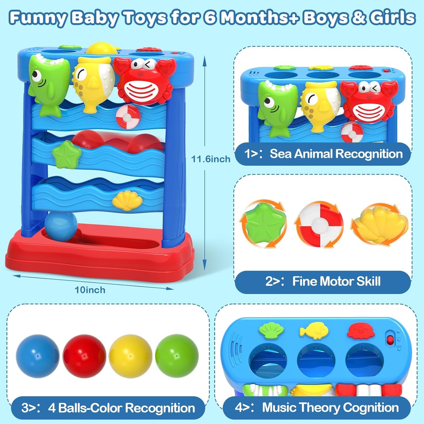 Toys for Toddlers 12-18 Months, Montessori Musical Toy for Baby 12-18 Months, Interactive Feeding Toy with Lights, Sensory Cause and Effect Game, Christmas Birthday Gifts for Boys Age 1-2 years old