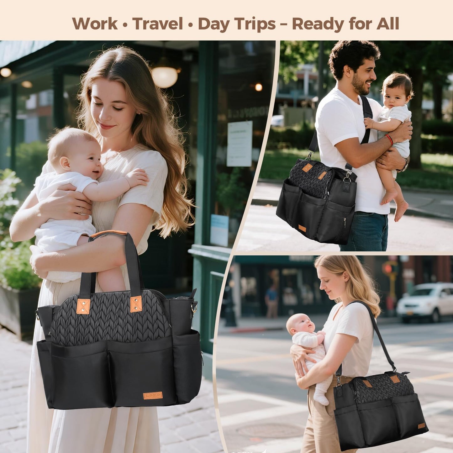 Lekebaby Diaper Bag Tote, 17 Pockets Large Travel Diaper Tote Waterproof with Portable Changing Pad, Mom Crossbody Hospital Bag for Labor Delivery, Baby Essentials for Newborn Gifts, Grey