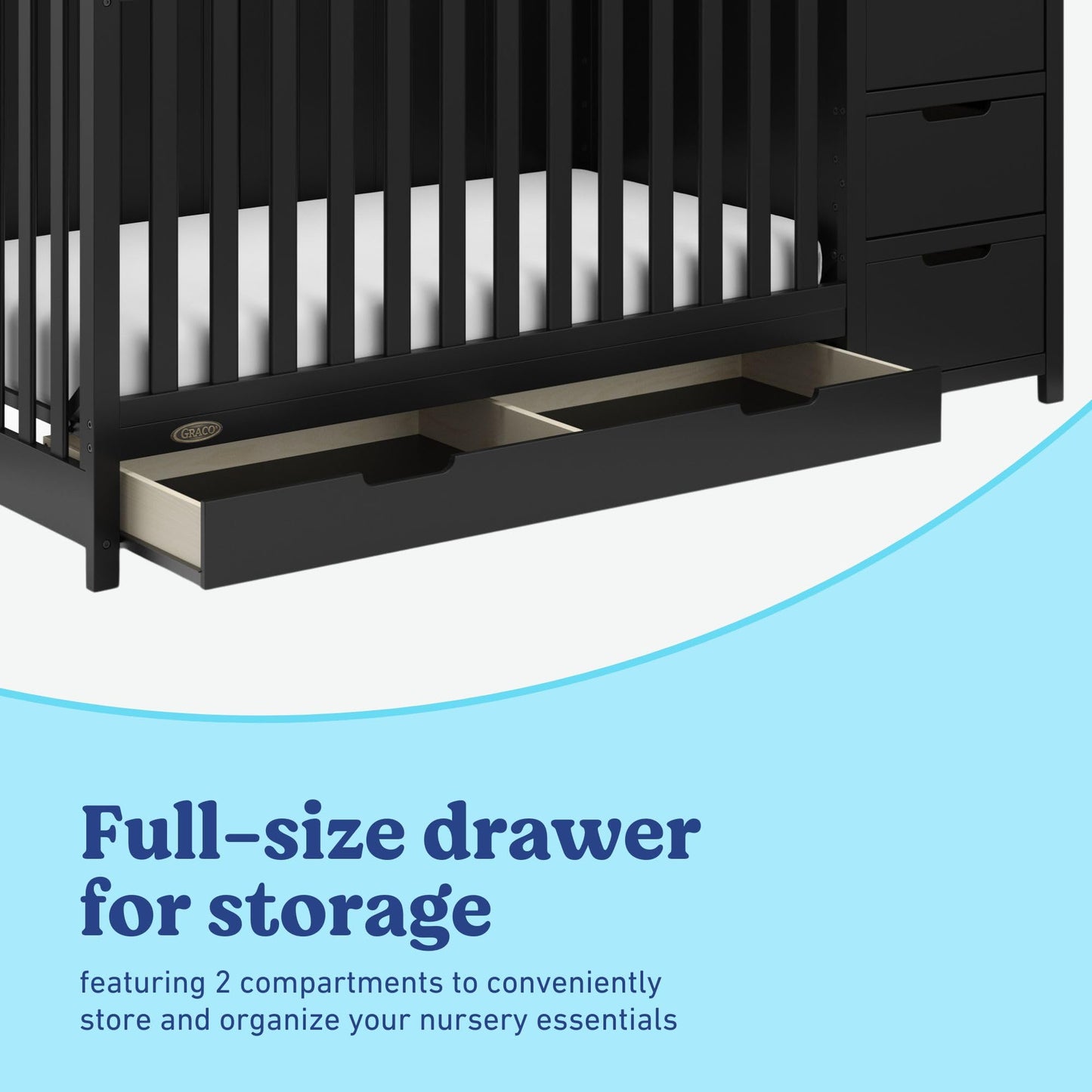 Graco Hadley 5-in-1 Convertible Crib & Changer – GREENGUARD Gold Certified, Fits Standard Crib Mattress, Converts to Toddler Bed and Full Bed, 4 Adjustable Mattress Heights (Pebble Gray)