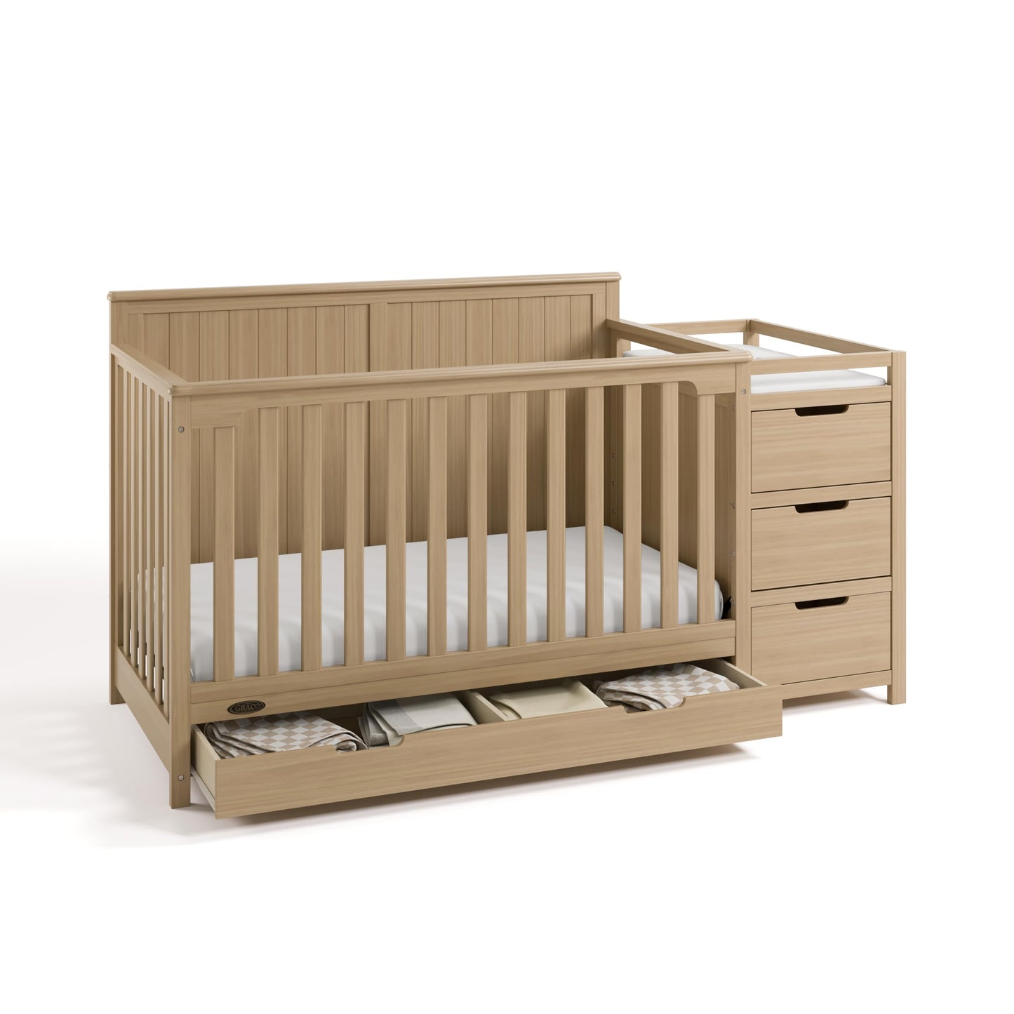 Graco Hadley 5-in-1 Convertible Crib & Changer – GREENGUARD Gold Certified, Fits Standard Crib Mattress, Converts to Toddler Bed and Full Bed, 4 Adjustable Mattress Heights (Pebble Gray)
