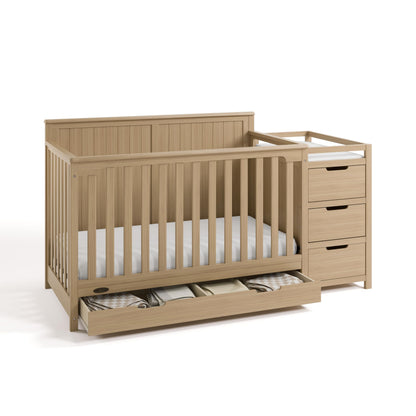 Graco Hadley 5-in-1 Convertible Crib & Changer – GREENGUARD Gold Certified, Fits Standard Crib Mattress, Converts to Toddler Bed and Full Bed, 4 Adjustable Mattress Heights (Pebble Gray)