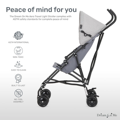 Dream On Me Aero Travel Umbrella Stroller, One-Hand Quick Fold, 3-Point Safety Harness, Dual Brakes, Adjustable Removable Canopy, Lightweight Compact & Space-Saving for Infants and Toddlers – Black