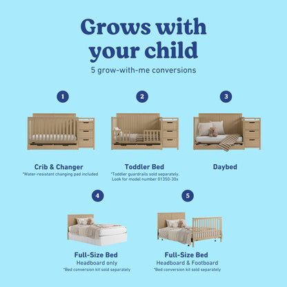 Graco Hadley 5-in-1 Convertible Crib & Changer – GREENGUARD Gold Certified, Fits Standard Crib Mattress, Converts to Toddler Bed and Full Bed, 4 Adjustable Mattress Heights (Pebble Gray)