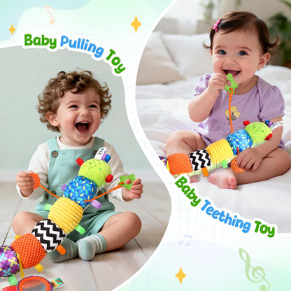 Baby Sensory Toys for 0-6 6-12 Months, Musical Stuffed Caterpillar Animal Toys for Infant 3 6 9 12 18 Months, Tummy Time Toys with Mirror Rattle Crinkle for Newborn Boys Girls Shower Gifts