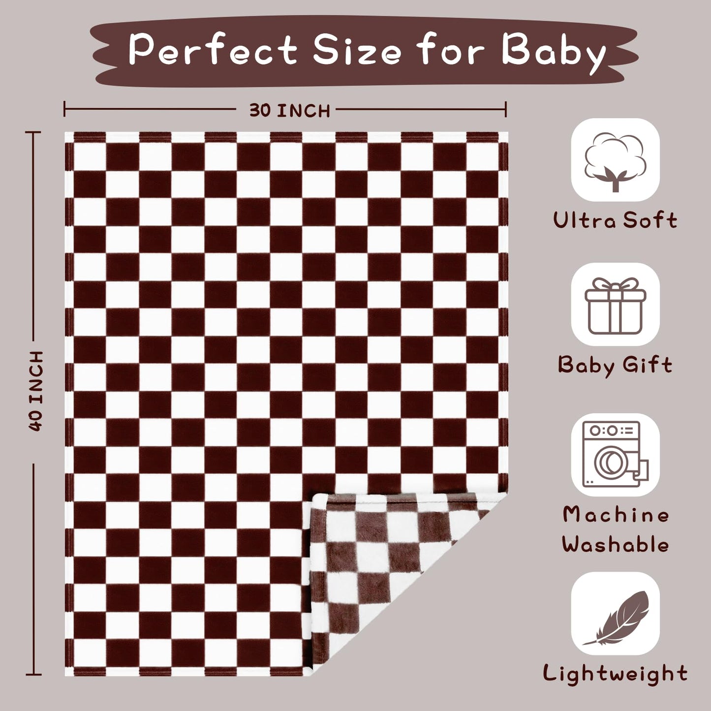 Yurhap Checkered Baby Blanket Fleece Baby Blankets for Boys, Ultra Soft Cozy Fluffy Infant Toddler Newborn Receiving Blankets for Crib Stroller, 30''x40'', Blue