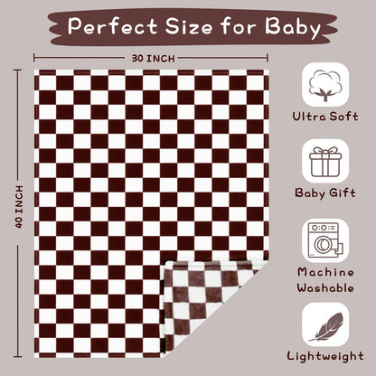 Yurhap Checkered Baby Blanket Fleece Baby Blankets for Boys, Ultra Soft Cozy Fluffy Infant Toddler Newborn Receiving Blankets for Crib Stroller, 30''x40'', Blue