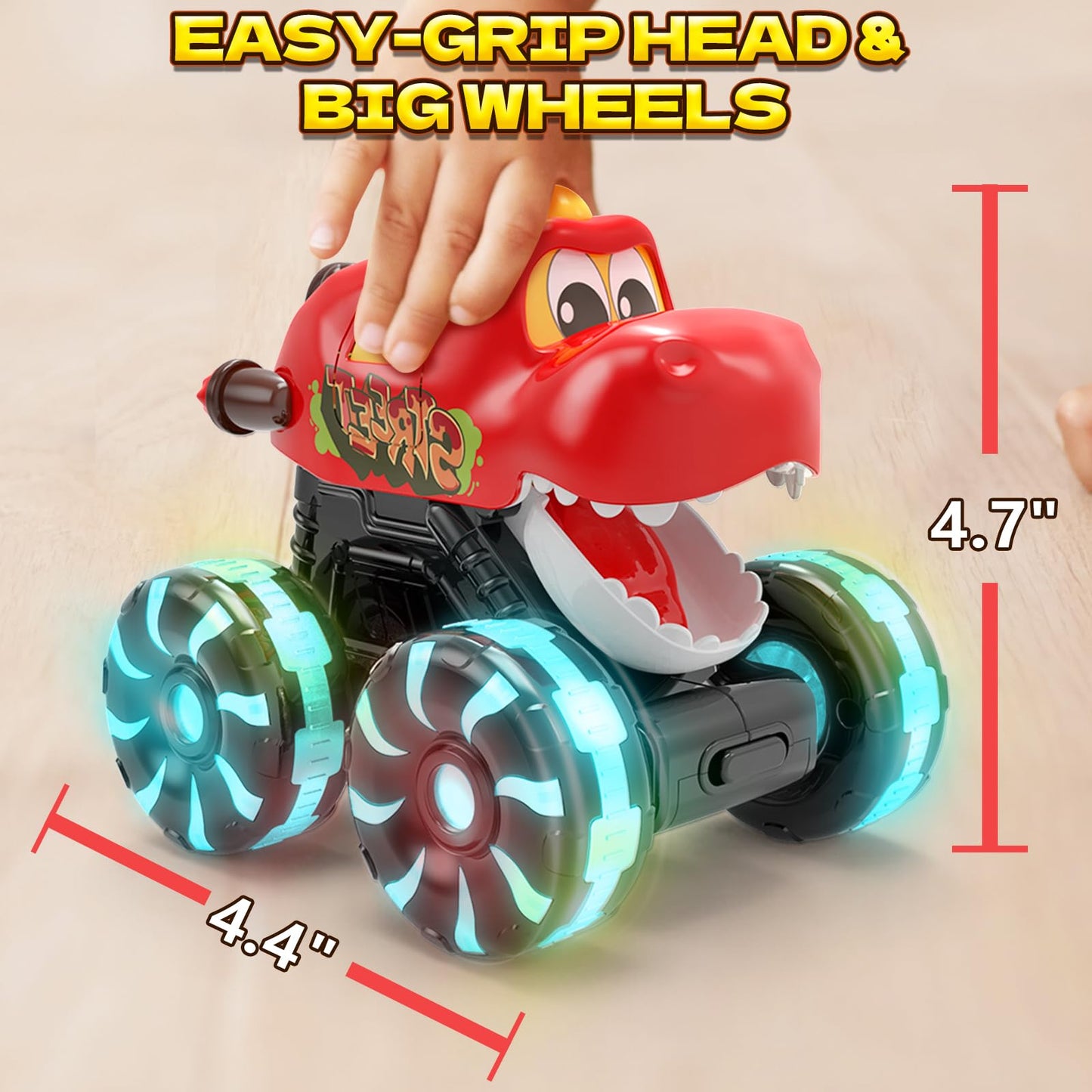 Intoypad 3 Pack Dinosaur Car Toys for Kids Toddlers, Light up Wheels Monster Truck Toys for Boys 2 3 4 5 6 7 8 Years Old Christmas Birthady Gifts Press & Go Dino Trucks Toy for Toddler Boy Baby
