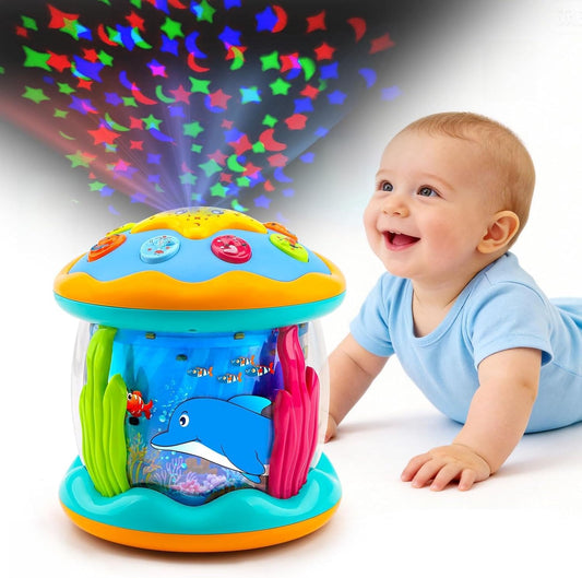 Baby Toys 6-12 Months Ocean Projector Rotating Musical Light Up Tummy Time Toys for Infant 0-6 3-6 Months Baby Aquarium Crawling Toys 4 5 6 7 8 9 12-18 Months Boy Girl 1 Year Old Birthday Shower Gifts