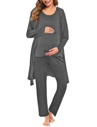 SWOMOG Maternity Nursing Robe Set 3 PCS Women Postpartum Pajamas Breastfeeding Labor Delivery Hospital Pregnancy Pjs