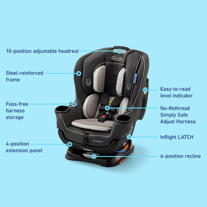 Graco Extend2Fit 3-in-1 Convertible Car Seat, 3 Modes – Rear Facing, Forward Facing Baby Car Seat and Highback Booster Seat, Adjustable Extension Panel for Extra Legroom, Cullen