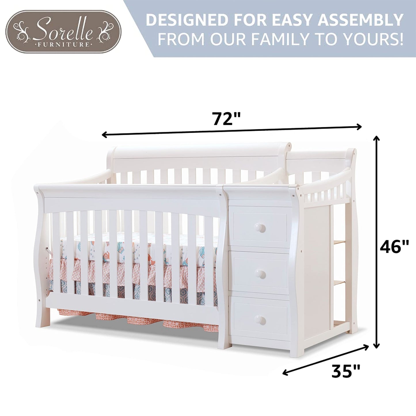 Sorelle Furniture Princeton Elite Crib and Changer Classic -in- Convertible Diaper Changing Table Made of Pine Wood Non-Toxic Wooden Baby Bed Toddler Childs Daybed Full-Size Nursery - Weathered Grey