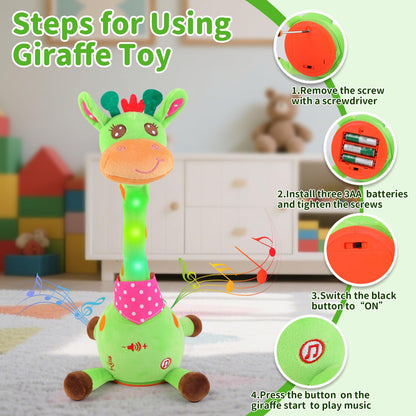Emoin Dancing Talking Giraffe Baby Toy, Adjustable Volume Baby Giraffe Toys Singing 10 Children's Songs Singing Mimicking Recording Repeating What You Say for Toddlers