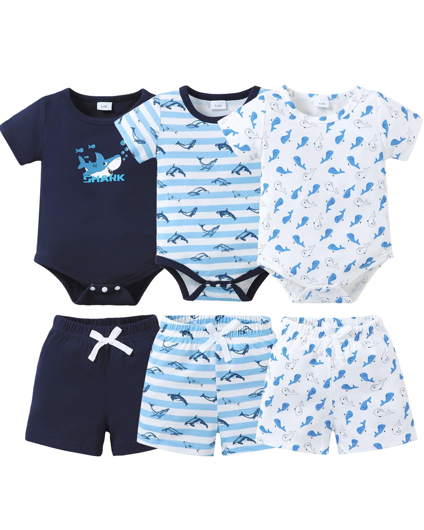 Jecson Newborn Boy Clothes Baby Boy Outfits Summer Set 6-Piece Cotton Short Sleeve Top and Shorts for 0-18M
