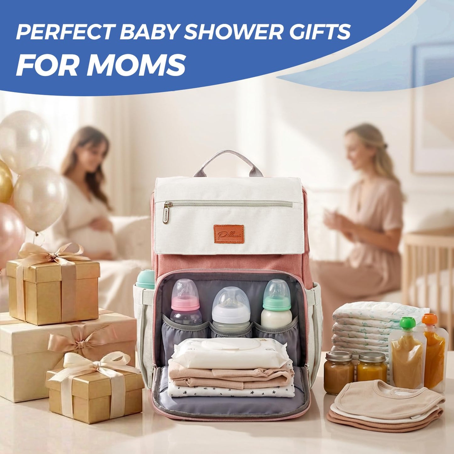 PILLANI Baby Diaper Bag Backpack - Baby Bag for Girls & Boys, Large Waterproof Toddler Diaper Backpack - Baby Shower Gifts & Registry Must Haves - Travel Diaper Bags with Changing Pad - Newborn Stuff