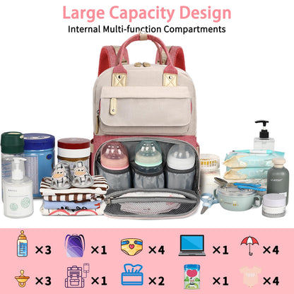 Diaper Bag Backpack, Baby Girl Diaper Bag for Mom, Large Pink Floral Diaper Bag Backpack for Girls, Waterproof Mom Backpack for Work Travel Holiday with Insulated Pockets and Stroller Straps