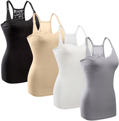 GXXGE 4Pack Women's Nursing Tank Top Cami Nursing Maternity Bra Breastfeeding Shirts with Adjustable Straps