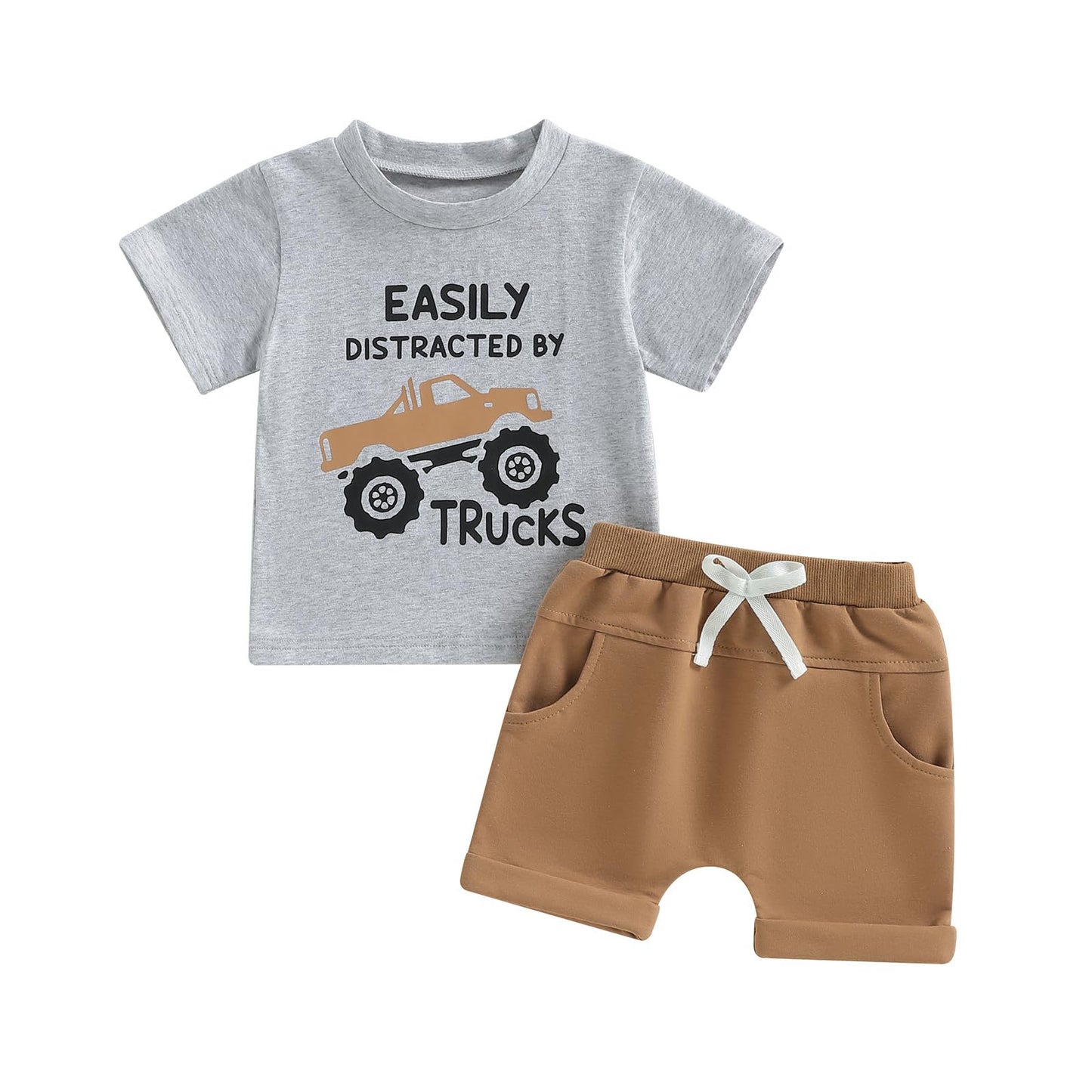 WZTYYDS Toddler Baby Boy Summer Clothes 2T 3T 4T 5T Boys Outfit Letter Truck Short Sleeve T-Shirt Tops + Shorts Set
