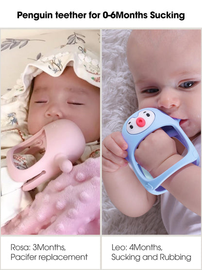 Smily Mia Penguin Teethers, Silicone TeethingToys for Babies 0-6Months, Baby Teethers for 3-6Months, Hand Teether for Infants, Teething/Teether Pacifiers for Infants, Light Purple