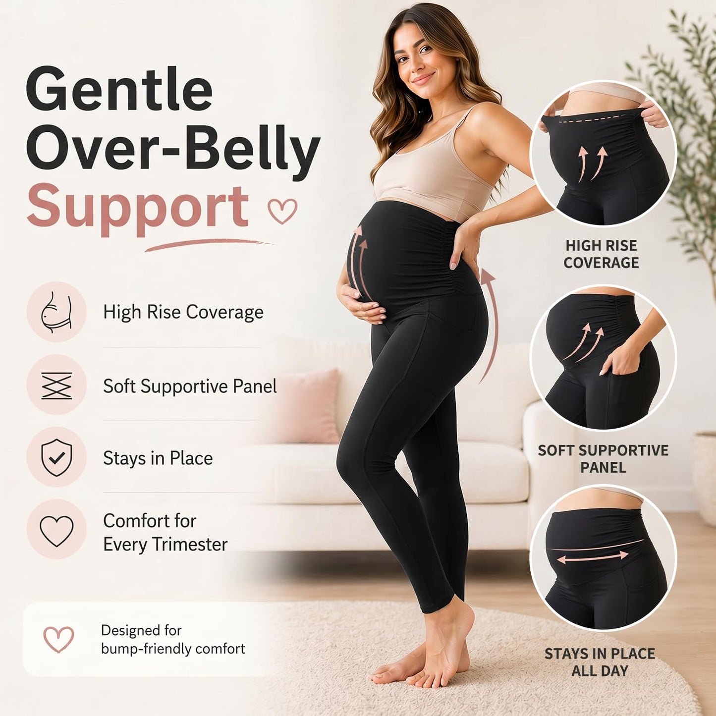 Hmuuo Women's Maternity Leggings Over The Belly Buttery Soft Pregnancy Yoga Pants Activewear Workout Leggings