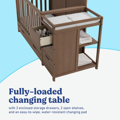 Graco Hadley 5-in-1 Convertible Crib & Changer – GREENGUARD Gold Certified, Fits Standard Crib Mattress, Converts to Toddler Bed and Full Bed, 4 Adjustable Mattress Heights (Pebble Gray)