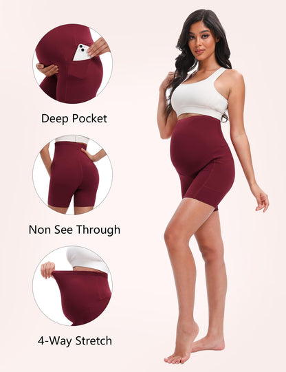 Siimcuzy 4 Pack Women's Maternity Shorts with Pockets Over The Belly Yoga Biker Pregnancy Workout Running Active Shorts