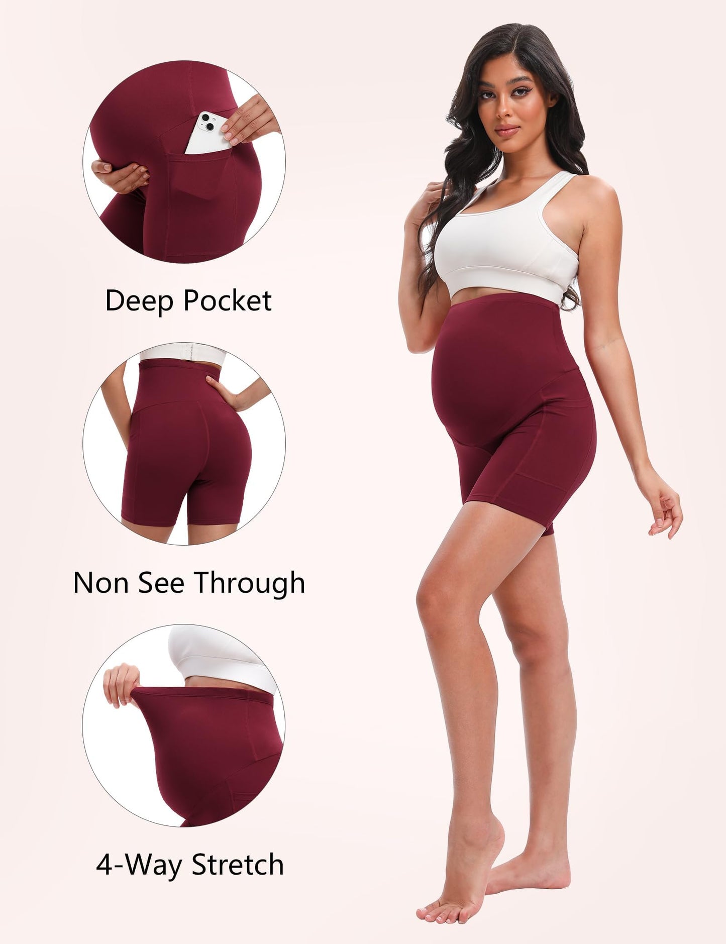 Siimcuzy 4 Pack Women's Maternity Shorts with Pockets Over The Belly Yoga Biker Pregnancy Workout Running Active Shorts