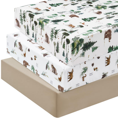 david's kids 3 Pack Fitted Crib Sheets, Ultra Soft Breathable Comfortable Baby Sheet Set for Boys Girls Neutral, 28x52 Inch Fits Standard Crib and Toddler Mattresses, Dinosaur
