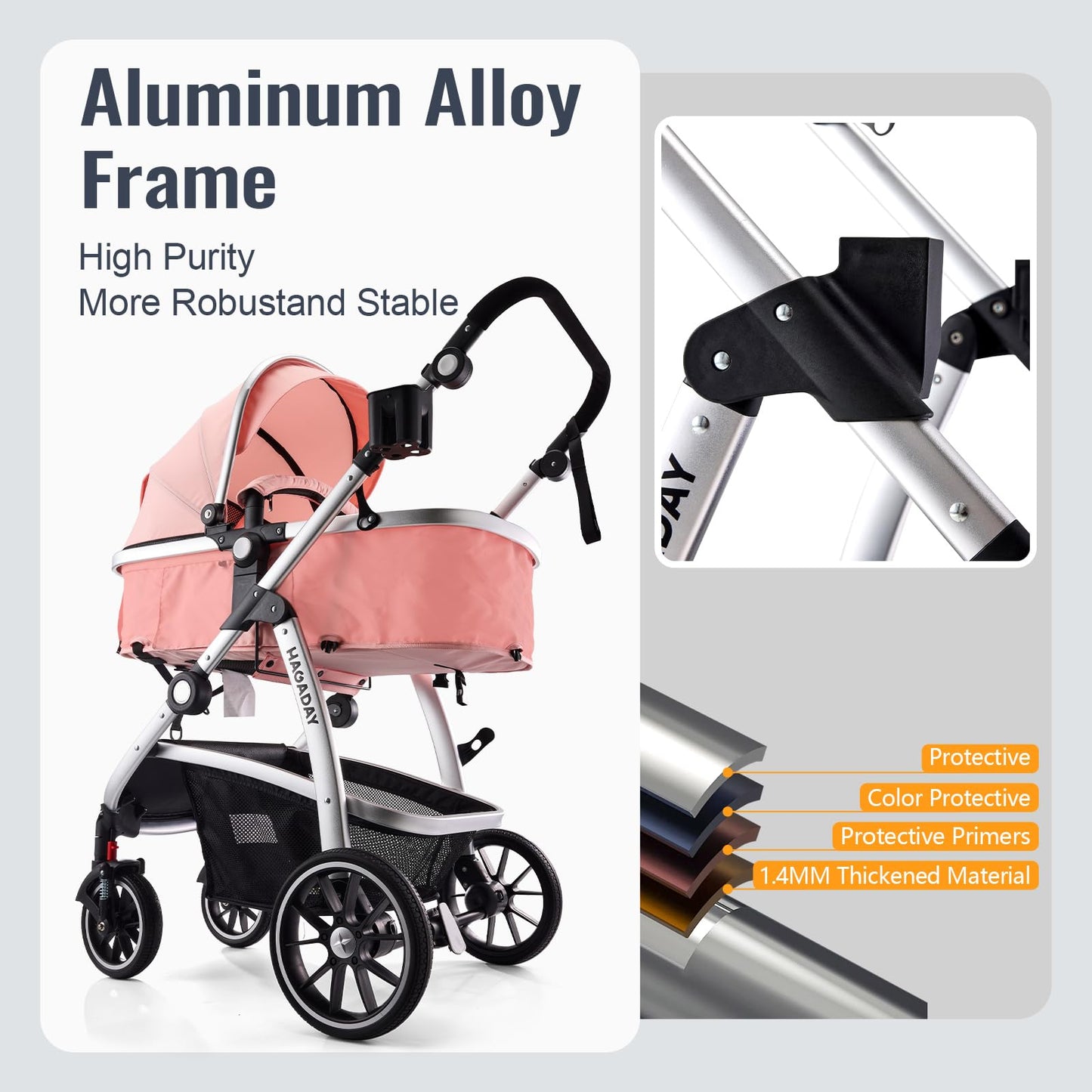 Hagaday Baby Stroller, 2-in-1 Reversible Toddler Seat with Bassinet Mode, Foldable Infant Stroller with Canopy, One Button Brake, Adjustable Handle, Newborn Pushchair(Blue)