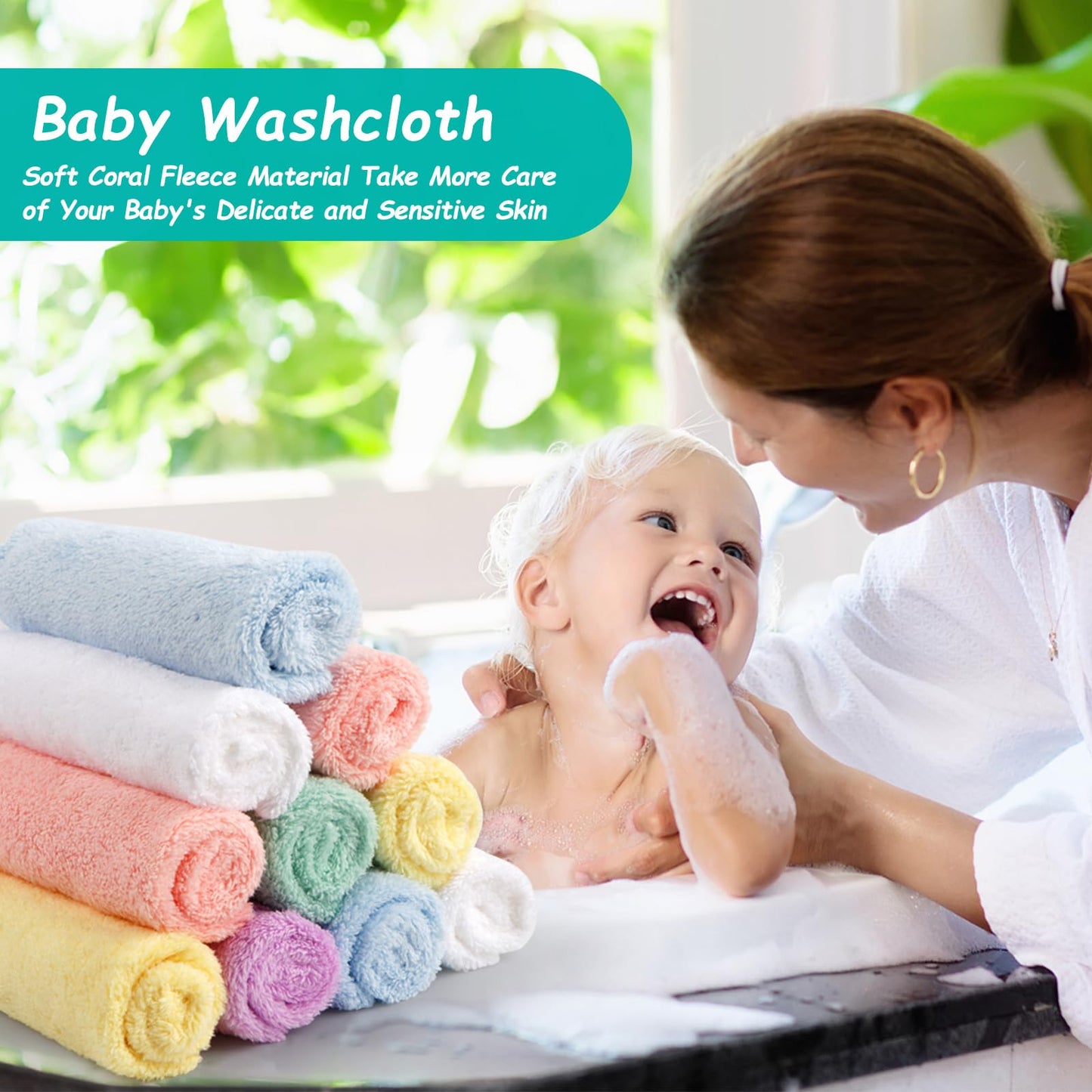 HOMEXCEL Baby Washcloths 24 Pack-Microfiber Coral Fleece Baby Bath Face Towel 7 x 9 Inch Extra Absorbent and Soft Burp Cloth and Wash Cloths for Newborn-Infants and Toddlers-Gentle On Sensitive Skin