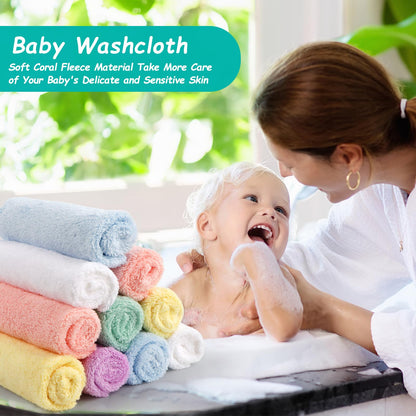 HOMEXCEL Baby Washcloths 24 Pack-Microfiber Coral Fleece Baby Bath Face Towel 7 x 9 Inch Extra Absorbent and Soft Burp Cloth and Wash Cloths for Newborn-Infants and Toddlers-Gentle On Sensitive Skin