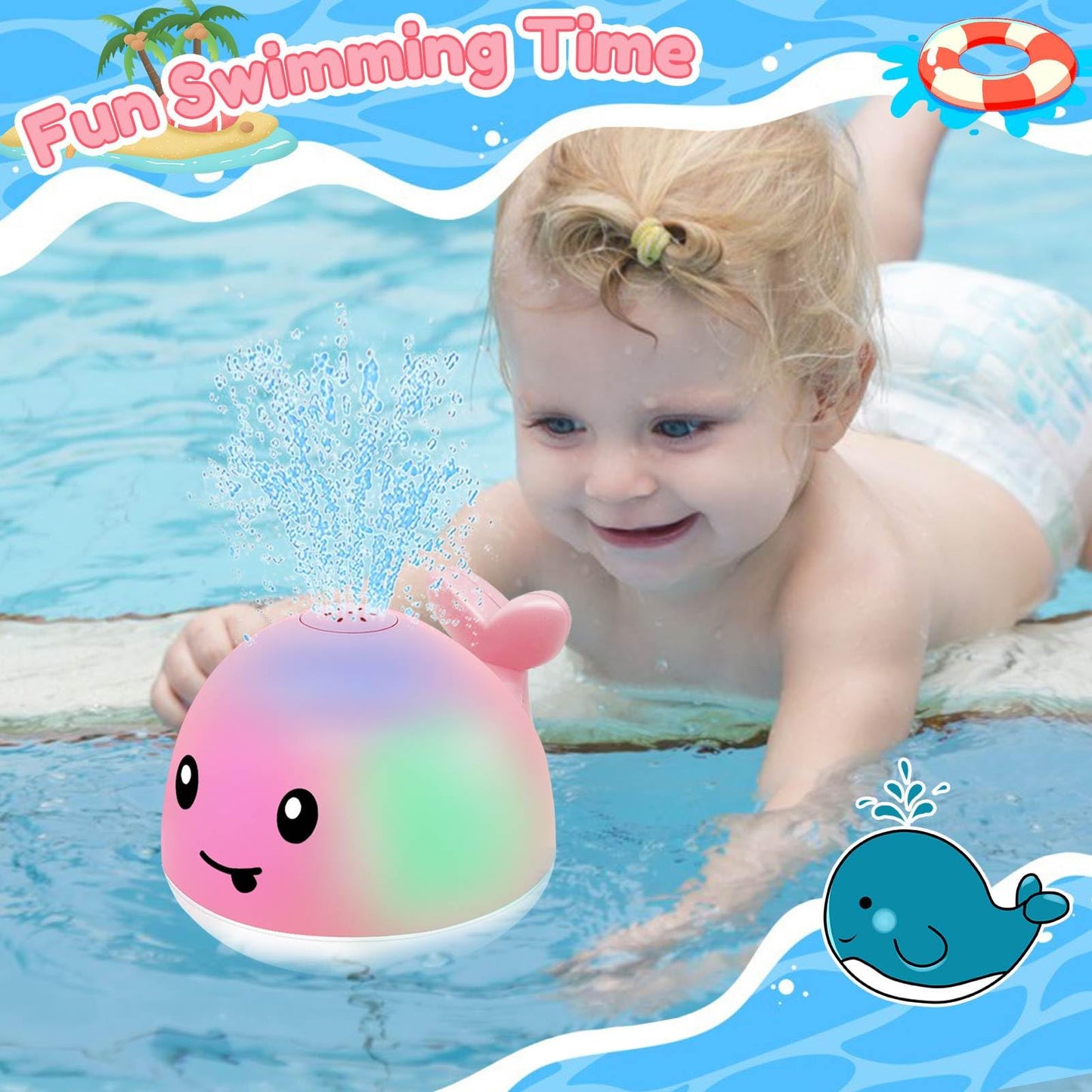 Toddla Whale Bath Toy Sprinkler - Water Pool Toys for Toddlers 1-3, Light Up Floating Baby Bath Toys, Birthday Gift for 1 2 3 4 5 Year Old Boys Girls,, Water Sensory Toys for Kids