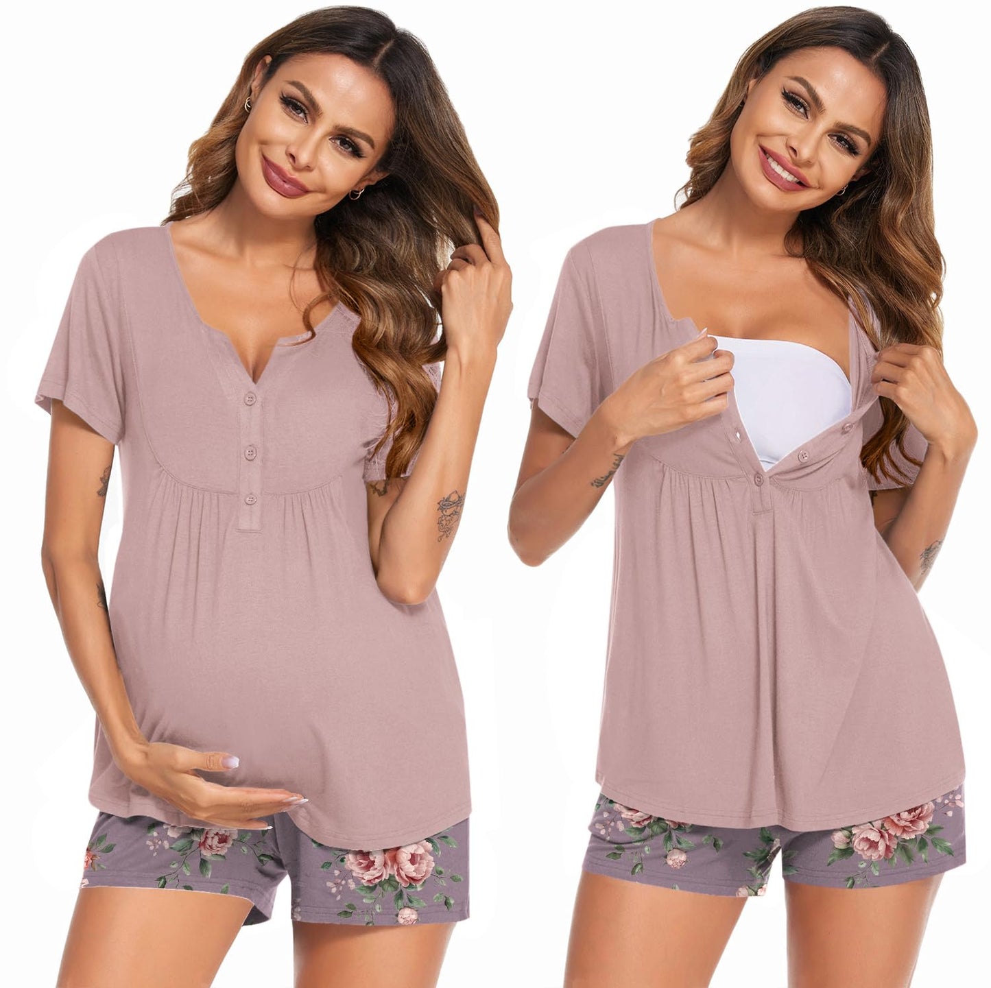 Ekouaer Women's Maternity Nursing Pajama Sets Short Sleeve Postpartum Pajamas Breastfeeding Pregnancy Clothes