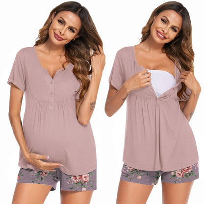 Ekouaer Women's Maternity Nursing Pajama Sets Short Sleeve Postpartum Pajamas Breastfeeding Pregnancy Clothes