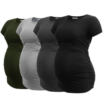 Smallshow Women's 4 Pack Maternity Shirts Short Sleeve Pregnancy Tops Clothes