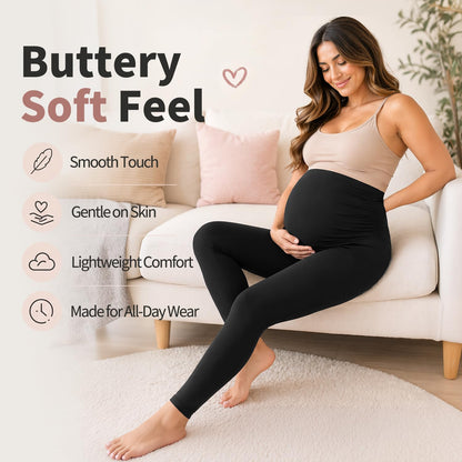 Hmuuo Women's Maternity Leggings Over The Belly Buttery Soft Pregnancy Yoga Pants Activewear Workout Leggings