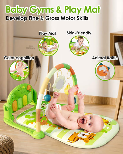 dearlomum Baby Play Mat Gym, Funny Play Piano Tummy Time Activity Mat with 5 Infant Sensory Toys, Music and Lights, Boy & Girl Gifts for Newborns 0 to 3 6 9 12 Months (Pink)