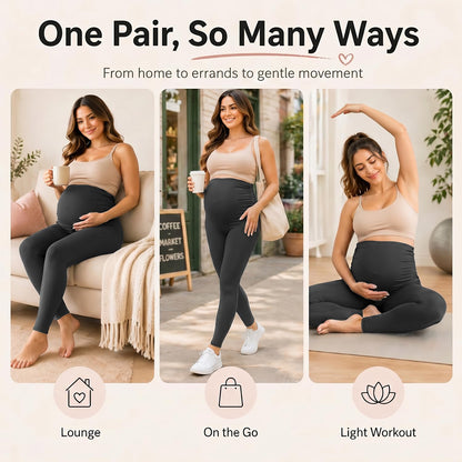 Hmuuo Women's Maternity Leggings Over The Belly Buttery Soft Pregnancy Yoga Pants Activewear Workout Leggings