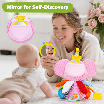 Baby Toys 3-6 Months, Musical Stuffed Elephant Toddler Toy for Newborn Infant 3 6 9 12 Months, Tummy Time Toys Montessori Sensory Toys 0-6 6-12 Months, Crinkle Paper, Mirror Soothing Music Shower Gift