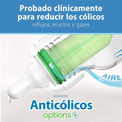 Dr. Brown's Natural Flow Anti-Colic Options+ Narrow Baby Bottle, 8 oz/250 mL, with Level 1 Slow Flow Nipples, 0m+, 4 Pack
