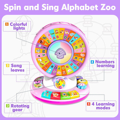 Toys for 1 2 3 Year Old Boys Girls, Spin & Sing ABC Alphabet Learning Zoo with Lights & Sounds, Musical Educational Toy for Toddler 1-3, Christmas 1st Birthday Gifts for Baby Kids Age 12-18 Months+