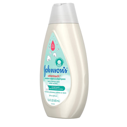 Johnson's CottonTouch Newborn Baby Body Wash & Shampoo, Gentle & Tear-Free, Made with Real Cotton, Gently Washes Away Dirt & Germs, for Sensitive Skin, Baby Essentials, 13.6 fl. oz