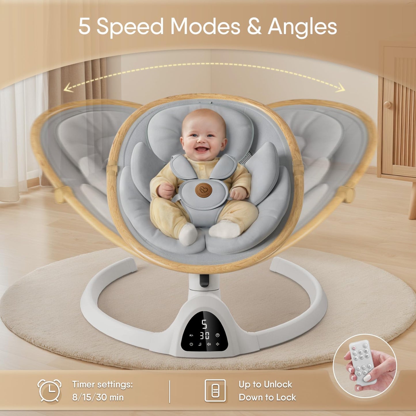 Baby Swings for Infants, Fasonbaby Bluetooth Infant Swing with Music Speaker with 3 Seat Positions, 5 Speeds and Remote Control - Portable Baby Swing for Indoor and Outdoor (Black)
