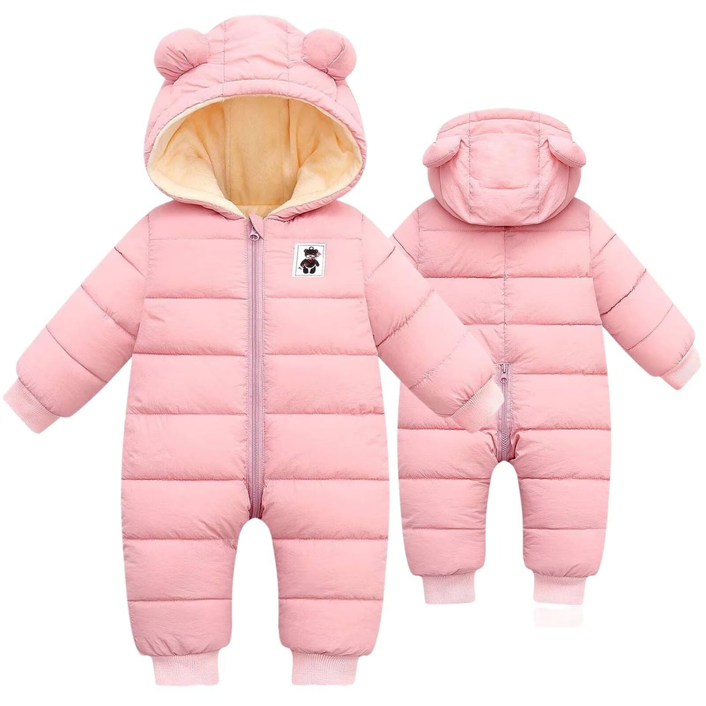 BYFRI Baby Boys Girls Snowsuit Newborn Cozy Winter Coat Infant Bear Hooded Jumpsuit Toddler Snow Outfit for 0-24 Months