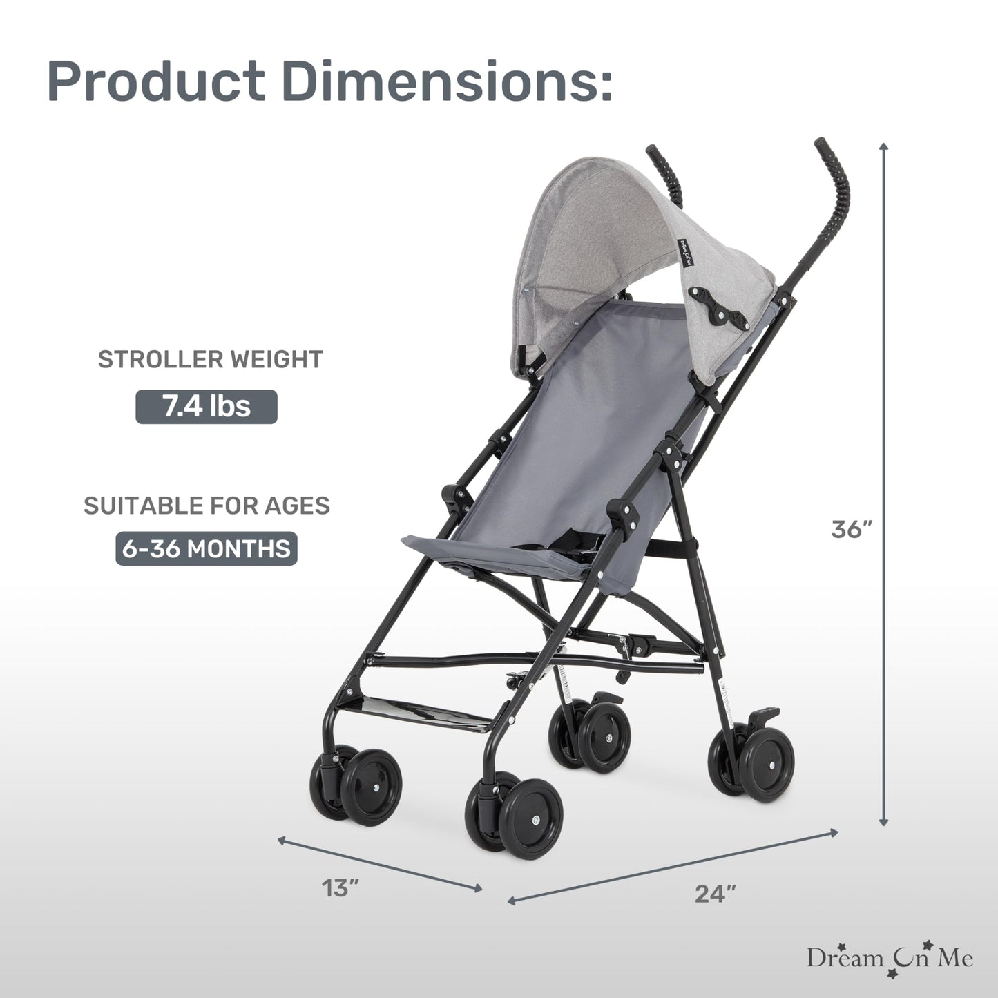 Dream On Me Aero Travel Umbrella Stroller, One-Hand Quick Fold, 3-Point Safety Harness, Dual Brakes, Adjustable Removable Canopy, Lightweight Compact & Space-Saving for Infants and Toddlers – Black
