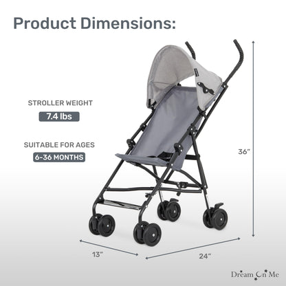 Dream On Me Aero Travel Umbrella Stroller, One-Hand Quick Fold, 3-Point Safety Harness, Dual Brakes, Adjustable Removable Canopy, Lightweight Compact & Space-Saving for Infants and Toddlers – Black