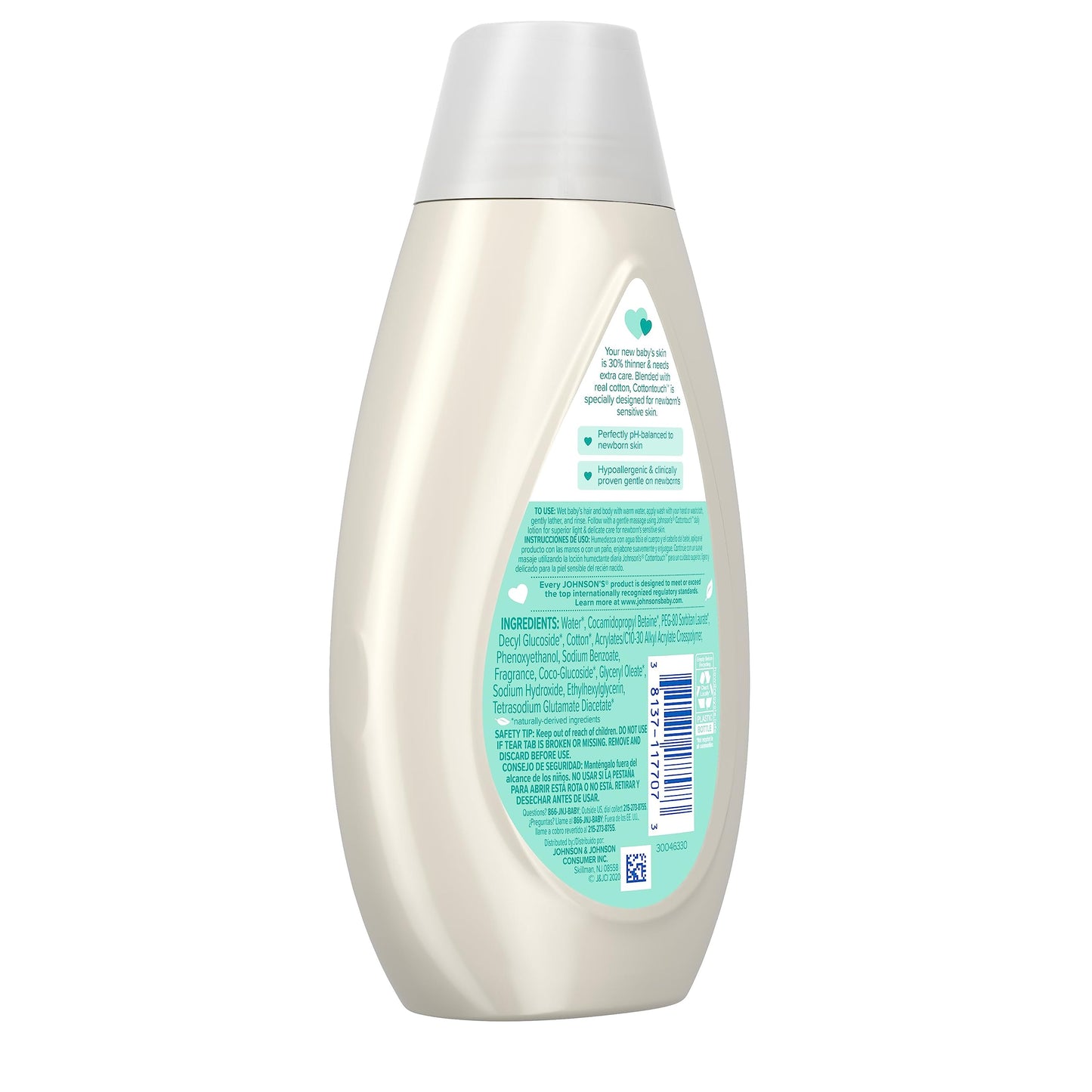 Johnson's CottonTouch Newborn Baby Body Wash & Shampoo, Gentle & Tear-Free, Made with Real Cotton, Gently Washes Away Dirt & Germs, for Sensitive Skin, Baby Essentials, 13.6 fl. oz