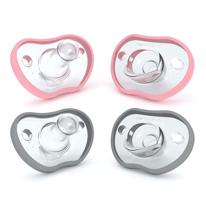 Nanobebe Active Baby Pacifiers 4-36 Months - Orthodontic, Lightweight and Vented, Curves Comfortably with Face Contour, 100% Silicone - BPA Free, Perfect Baby Registry Gift 4pk, White/Pink